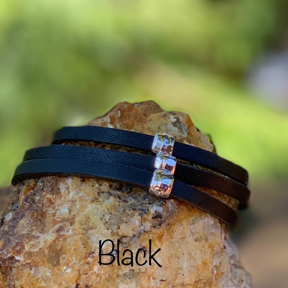 Leather Triple Wrap Bracelet w/ Magnetic Clasp